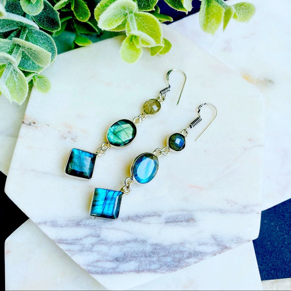 Labradorite Faceted Gemstone Sterling Earrings